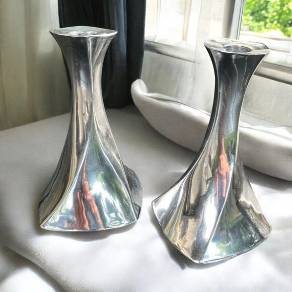 New -Pair Of Lenox Candlestick Silver Tone 8” IN Aero Candle Holder Twisted - Picture 1 of 10